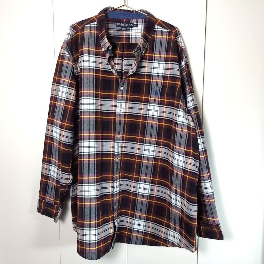 U.S . Polo Assn. Plaid Long Sleeve Men's 3XLT Stretch Button Down Shirt Tall